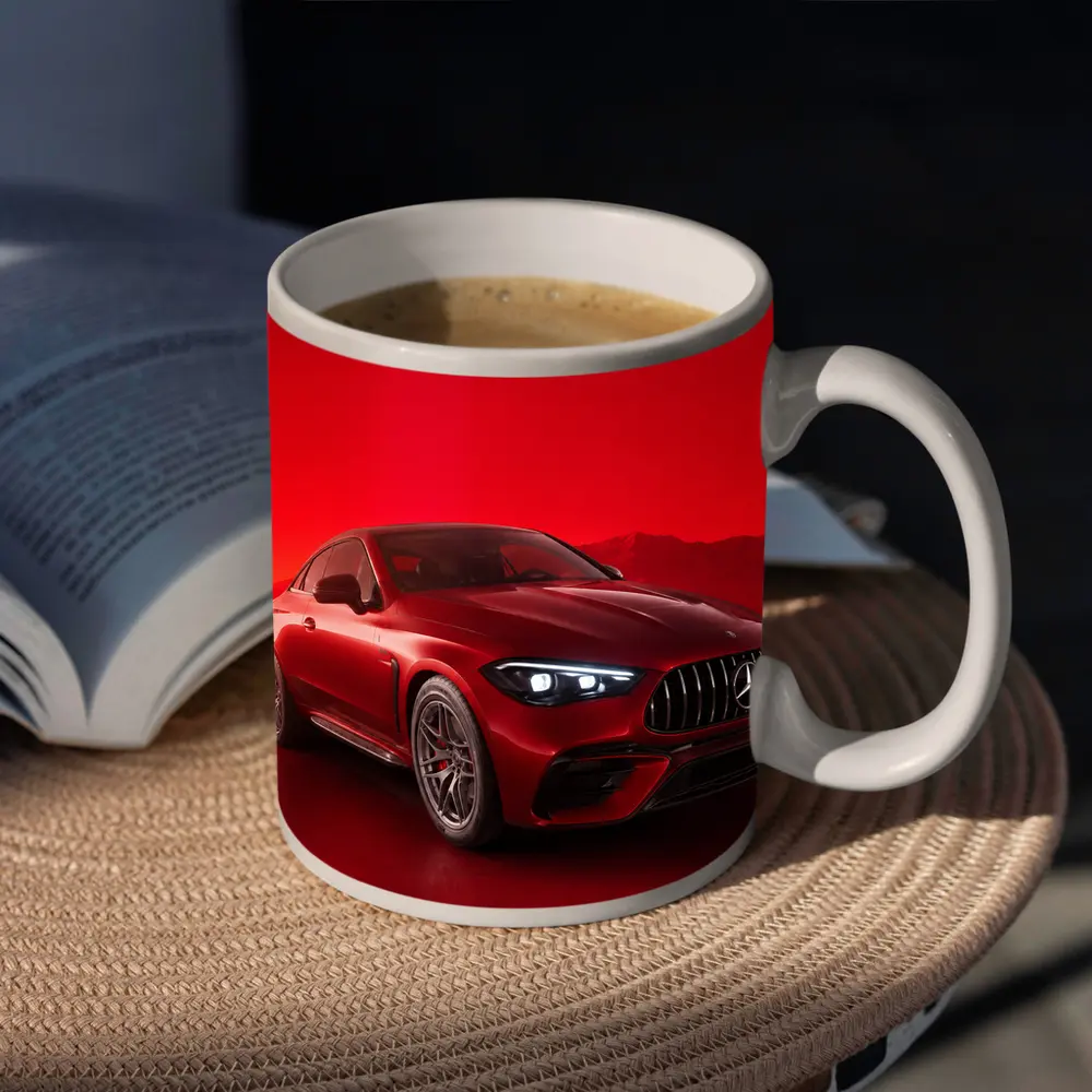 Mercedes AMG CLE Coupe Red Background – Mugs