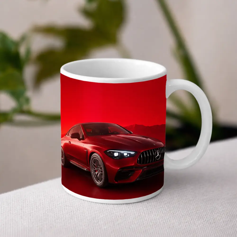 Mercedes AMG CLE Coupe Red Background – Mugs