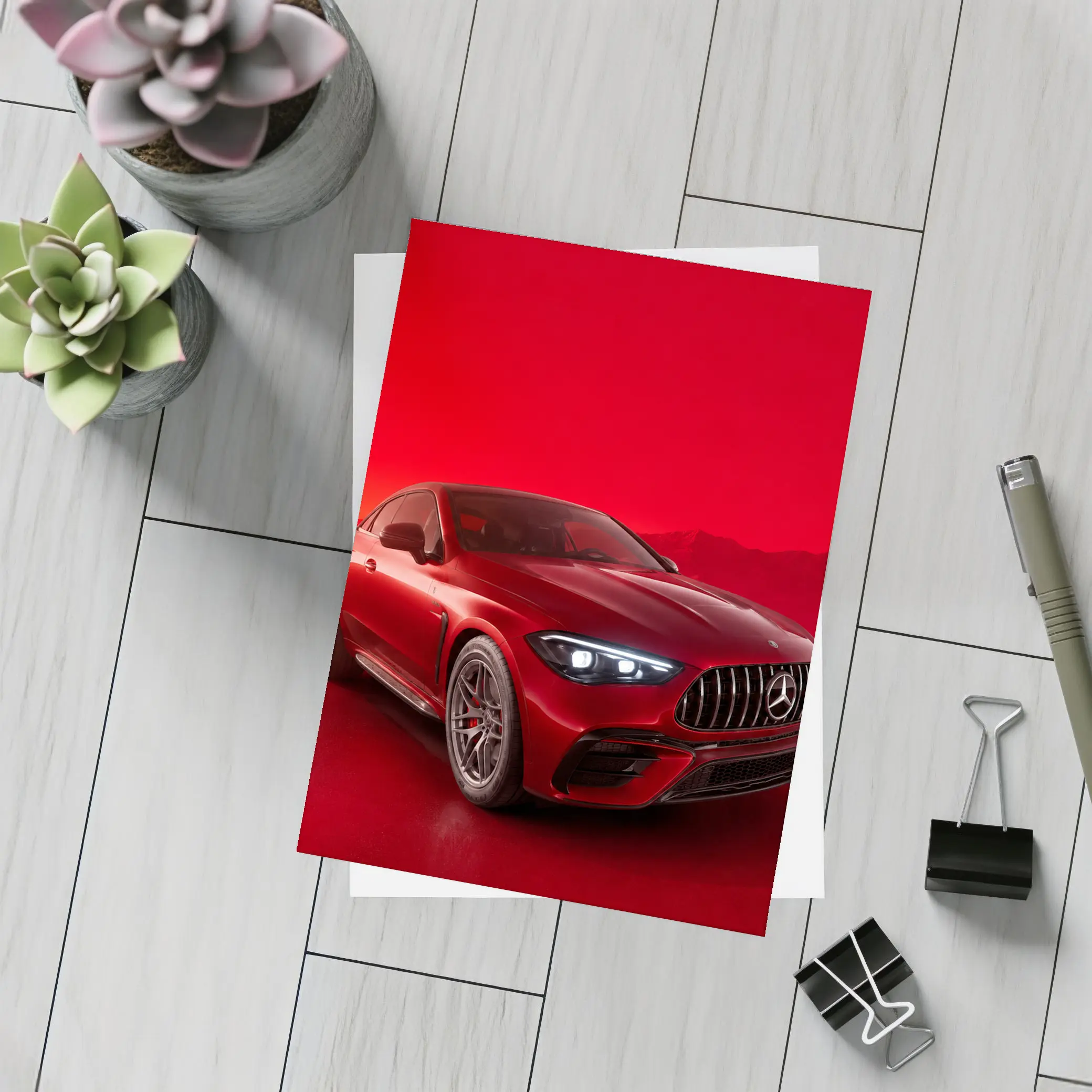 Mercedes AMG CLE Coupe Red Background – Postcards