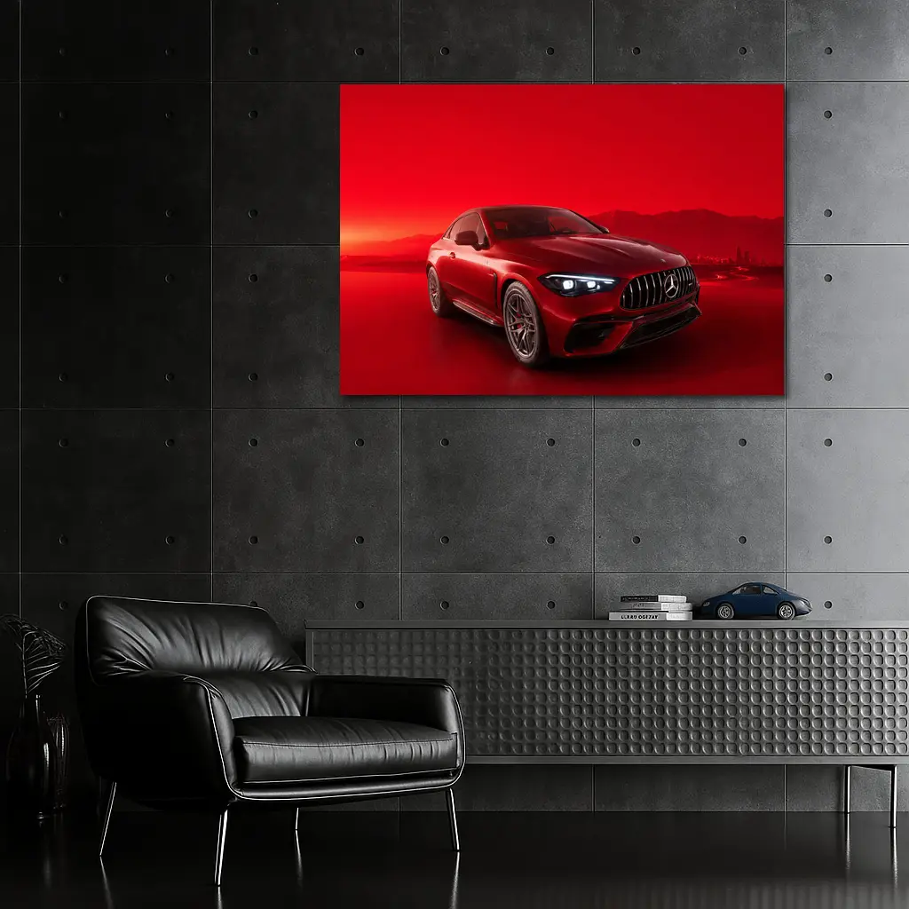 Mercedes AMG CLE Coupe Red Background – Wall Art