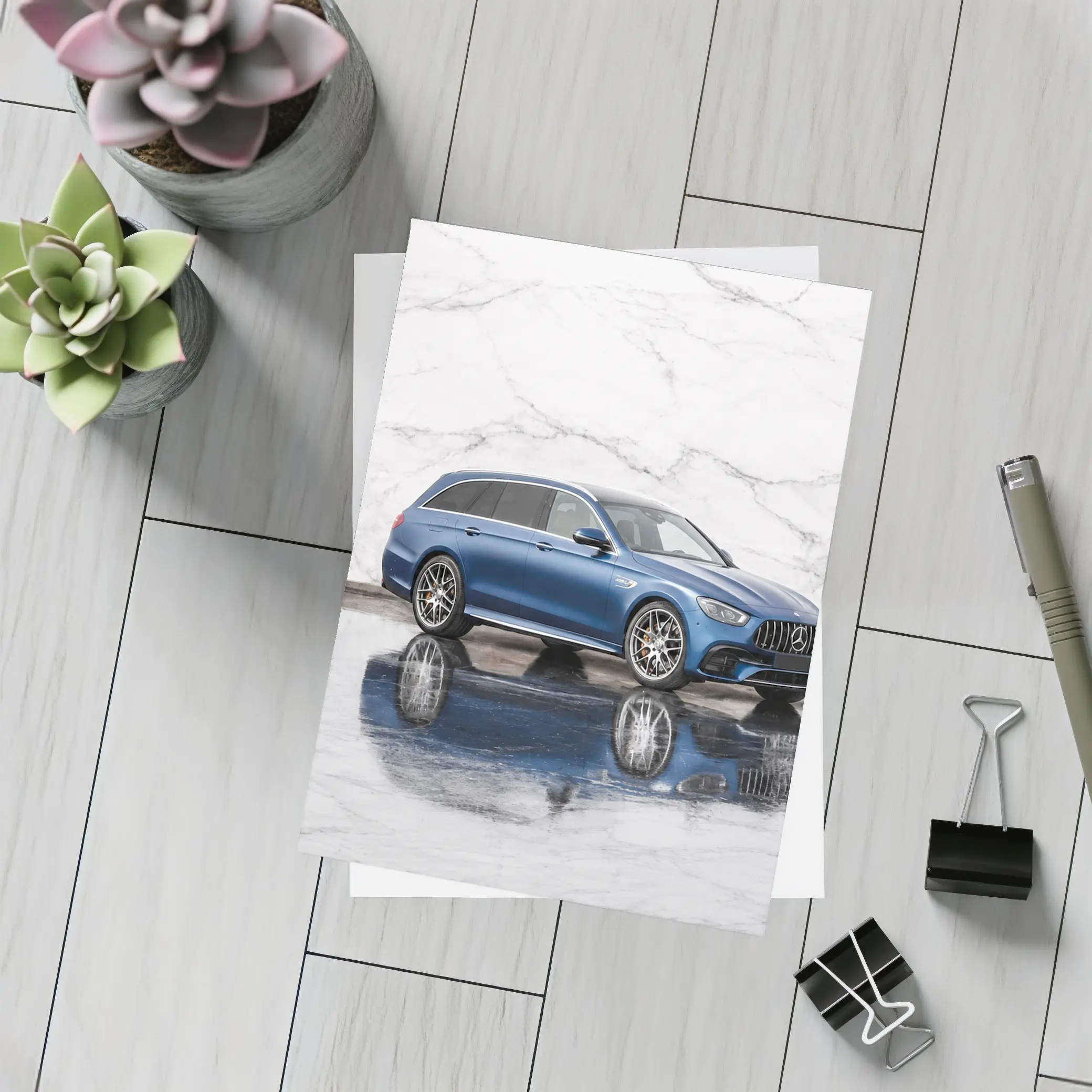 Mercedes AMG E63 S Blue Marble Background – Postcards
