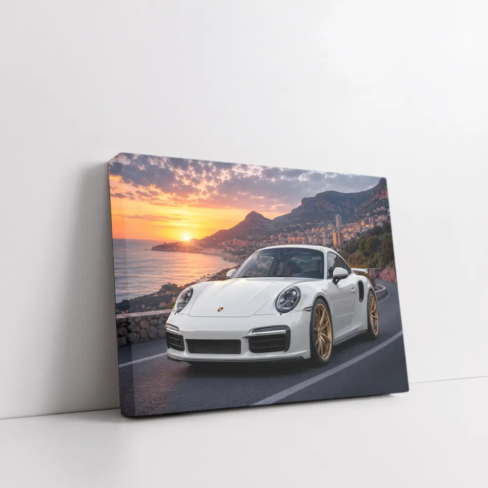 Porsche 911 Turbo White Sunset Monaco – Wall Art