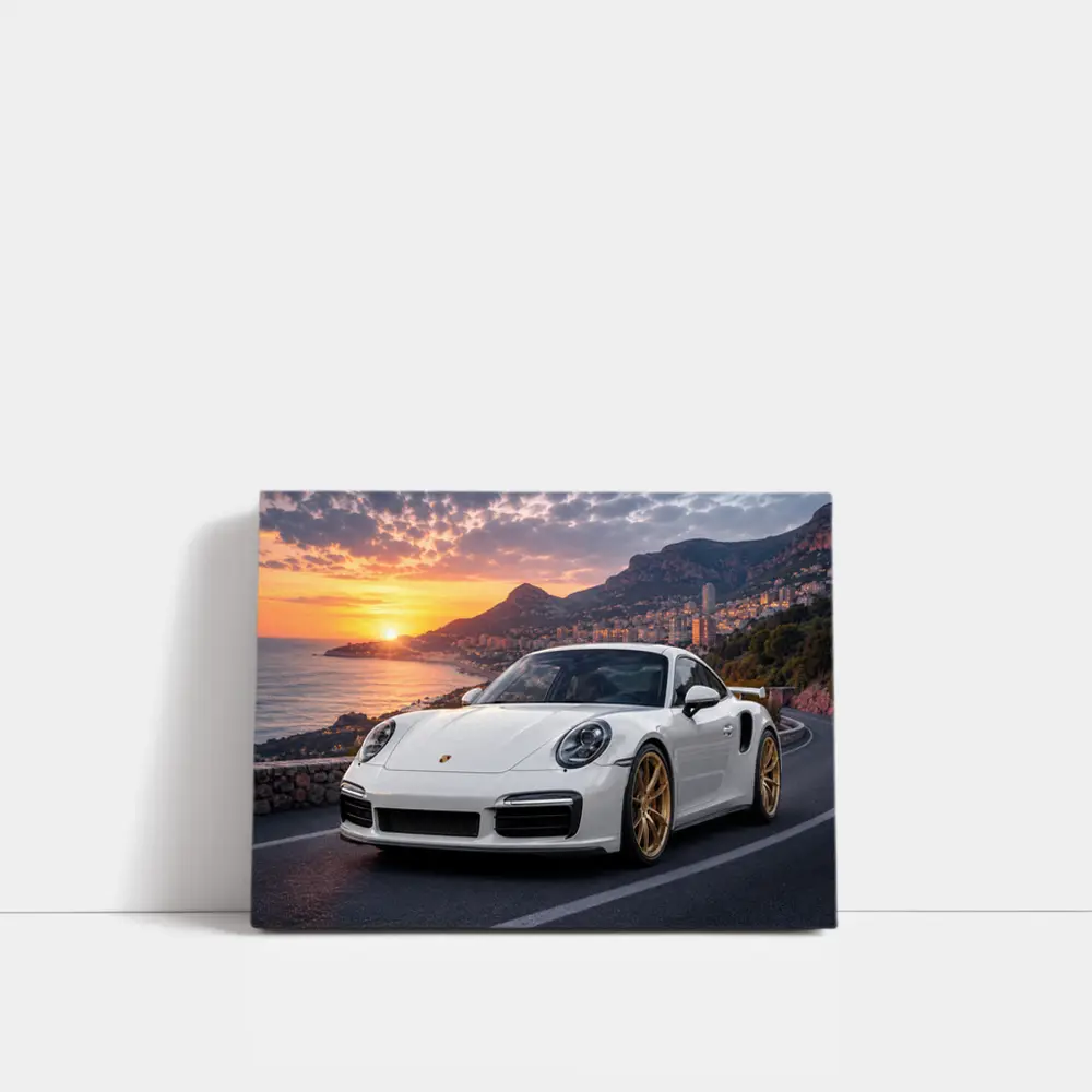 Porsche 911 Turbo White Sunset Monaco – Wall Art