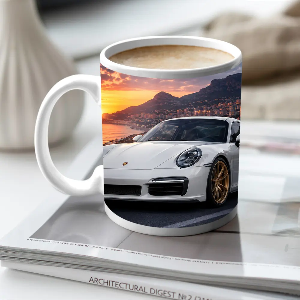 Porsche 911 Turbo White Sunset Monaco – Mugs