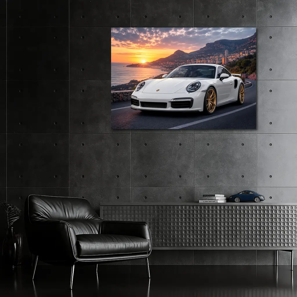 Porsche 911 Turbo White Sunset Monaco – Wall Art