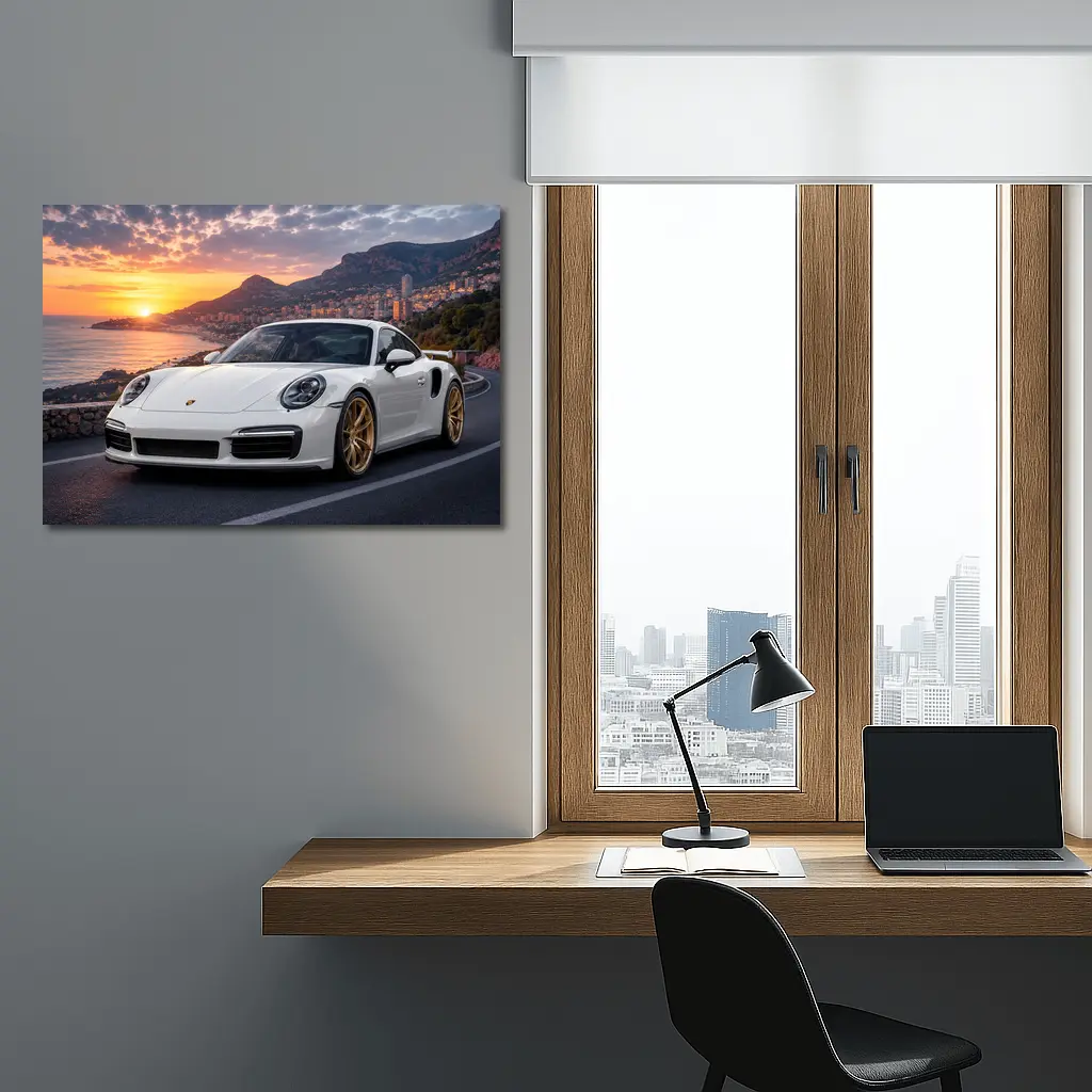 Porsche 911 Turbo White Sunset Monaco – Wall Art