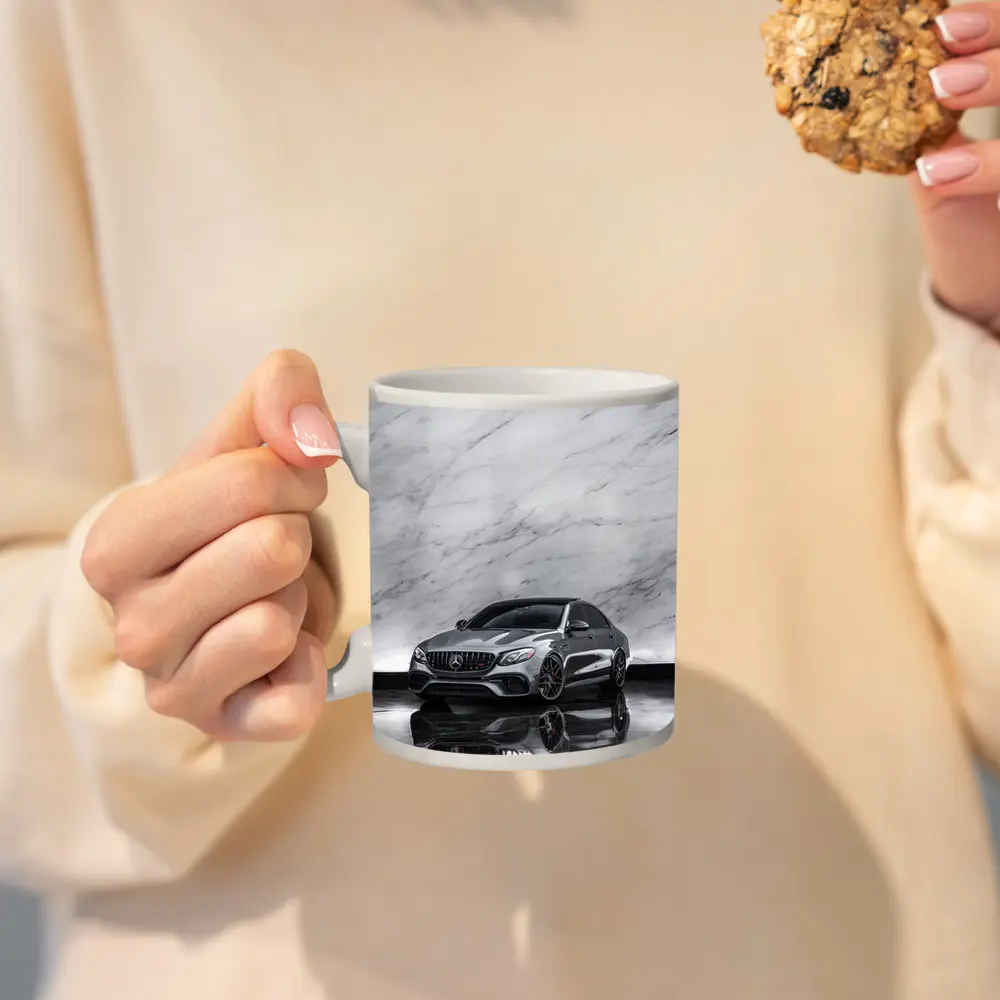 Mercedes AMG E63 Sedan Against Marble Wall – Mugs