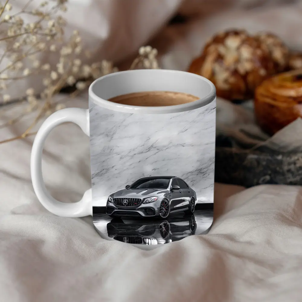 Mercedes AMG E63 Sedan Against Marble Wall – Mugs