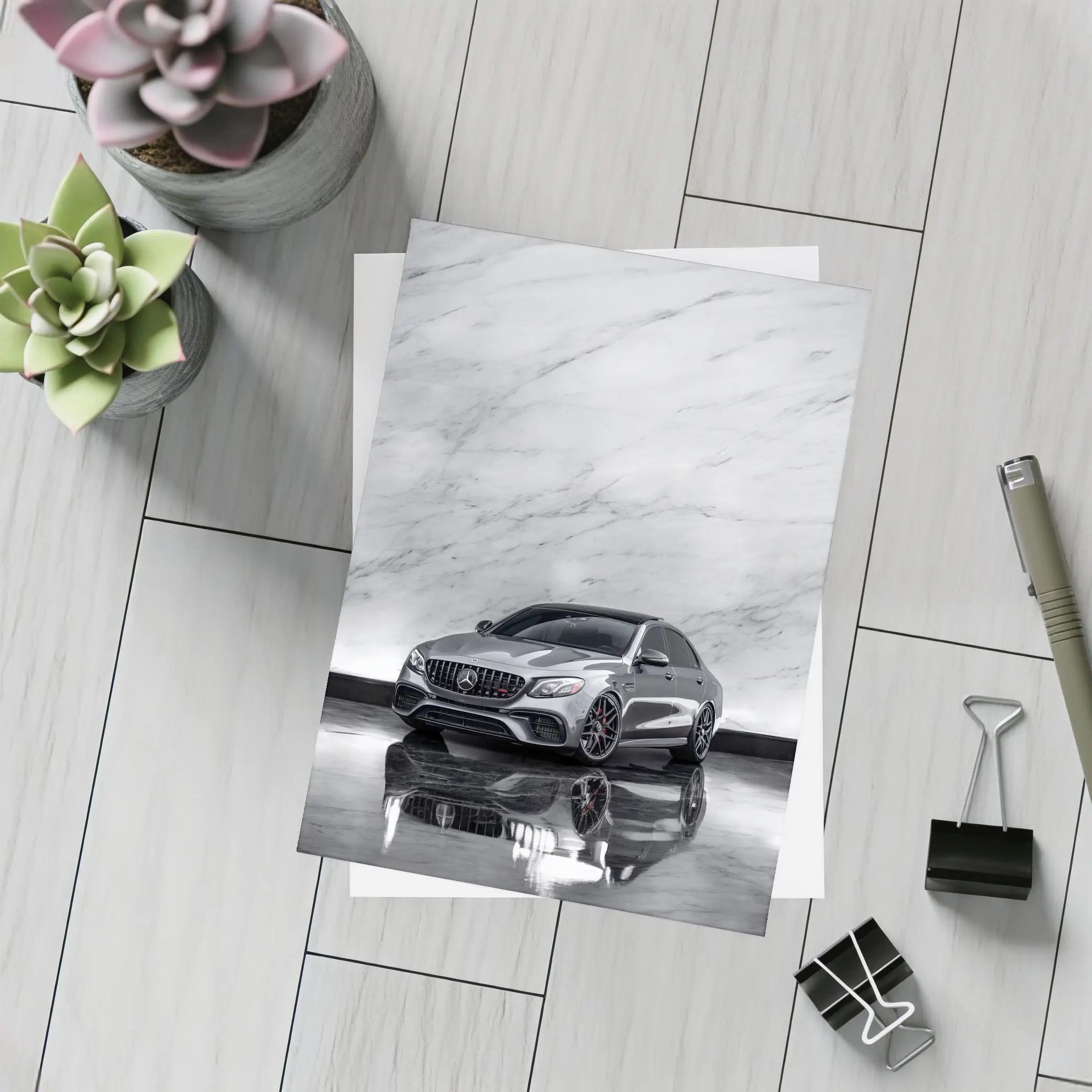 Mercedes AMG E63 Sedan Against Marble Wall – Postcards