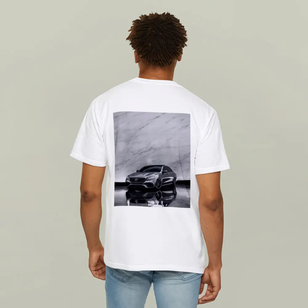 Mercedes AMG E63 Sedan Against Marble Wall – T-Shirts