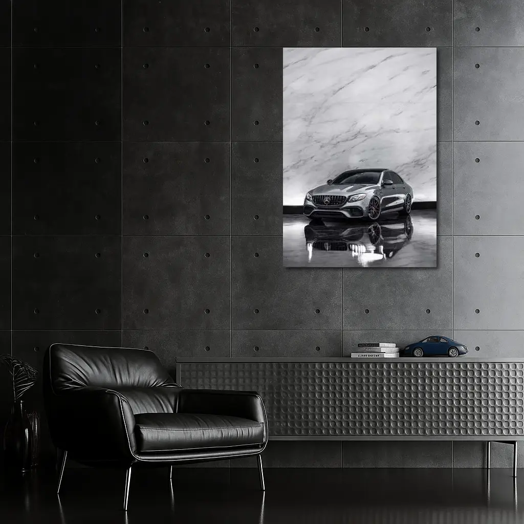 Mercedes AMG E63 Sedan Against Marble Wall – Wall Art