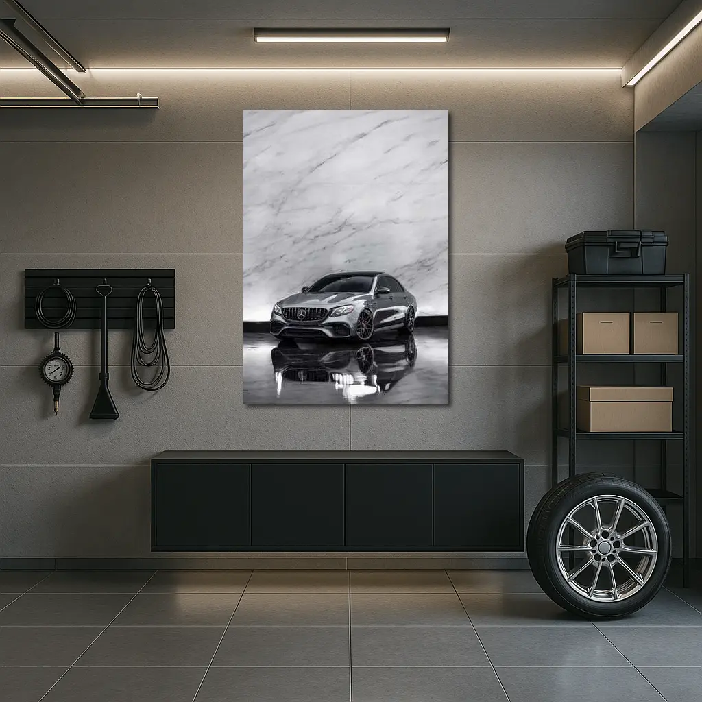 Mercedes AMG E63 Sedan Against Marble Wall – Wall Art