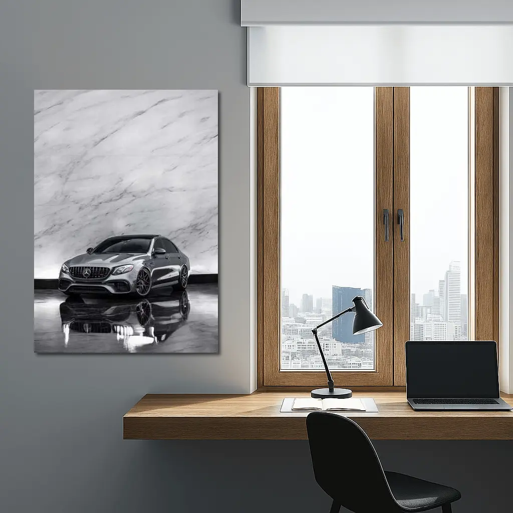 Mercedes AMG E63 Sedan Against Marble Wall – Wall Art