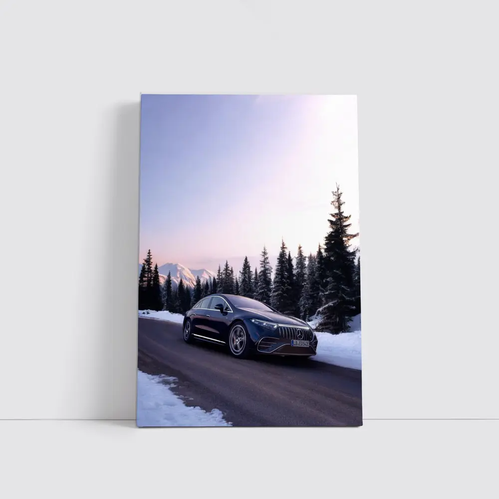 Mercedes AMG EQS Driving Snowy Winter Road – Wall Art