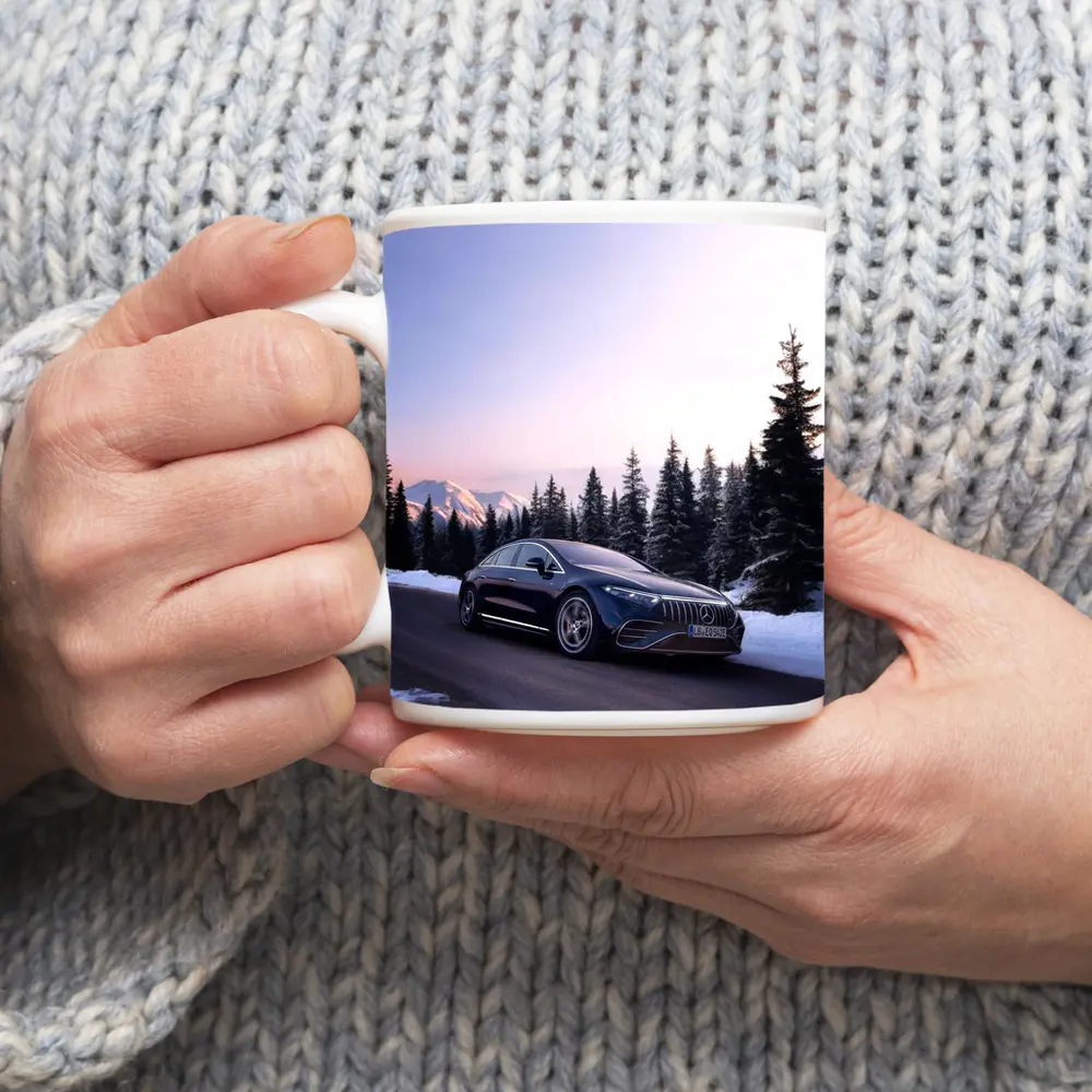 Mercedes AMG EQS Driving Snowy Winter Road – Mugs