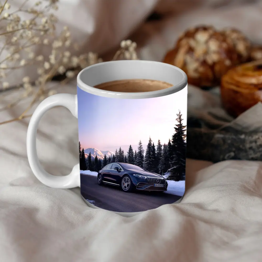 Mercedes AMG EQS Driving Snowy Winter Road – Mugs