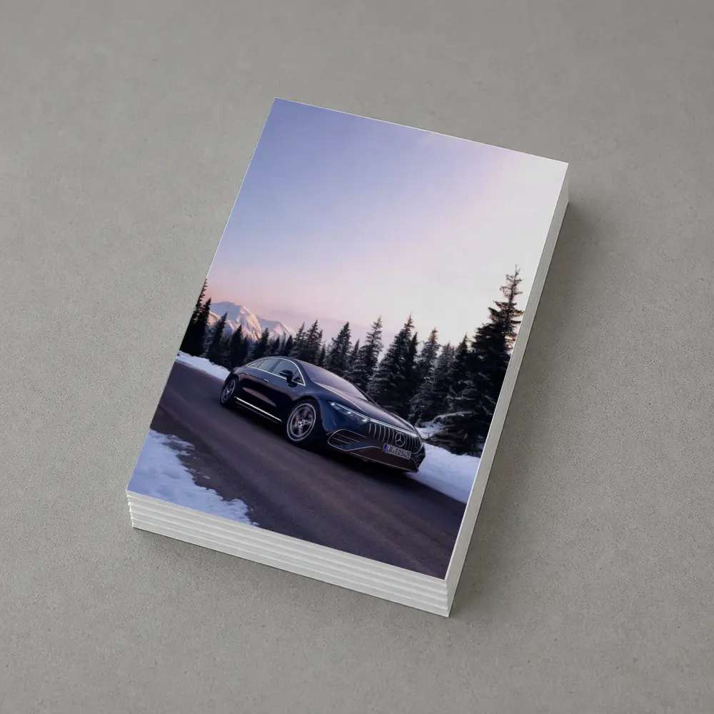 Mercedes AMG EQS Driving Snowy Winter Road – Postcards