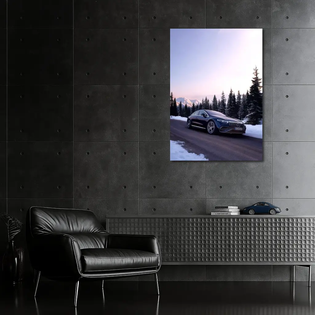 Mercedes AMG EQS Driving Snowy Winter Road – Wall Art