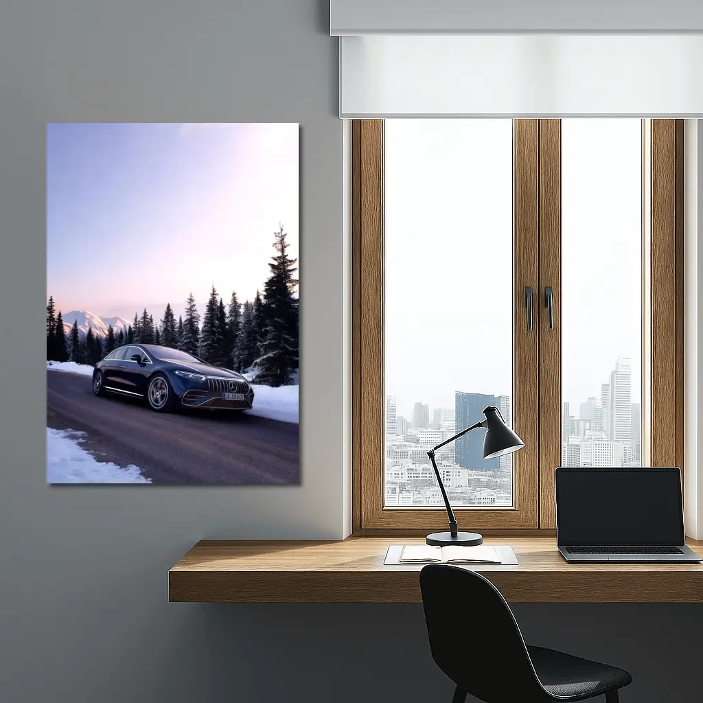 Mercedes AMG EQS Driving Snowy Winter Road – Wall Art