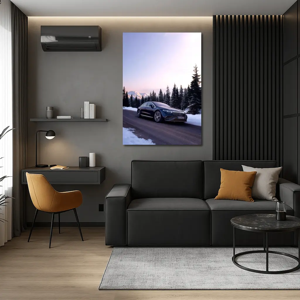 Mercedes AMG EQS Driving Snowy Winter Road – Wall Art