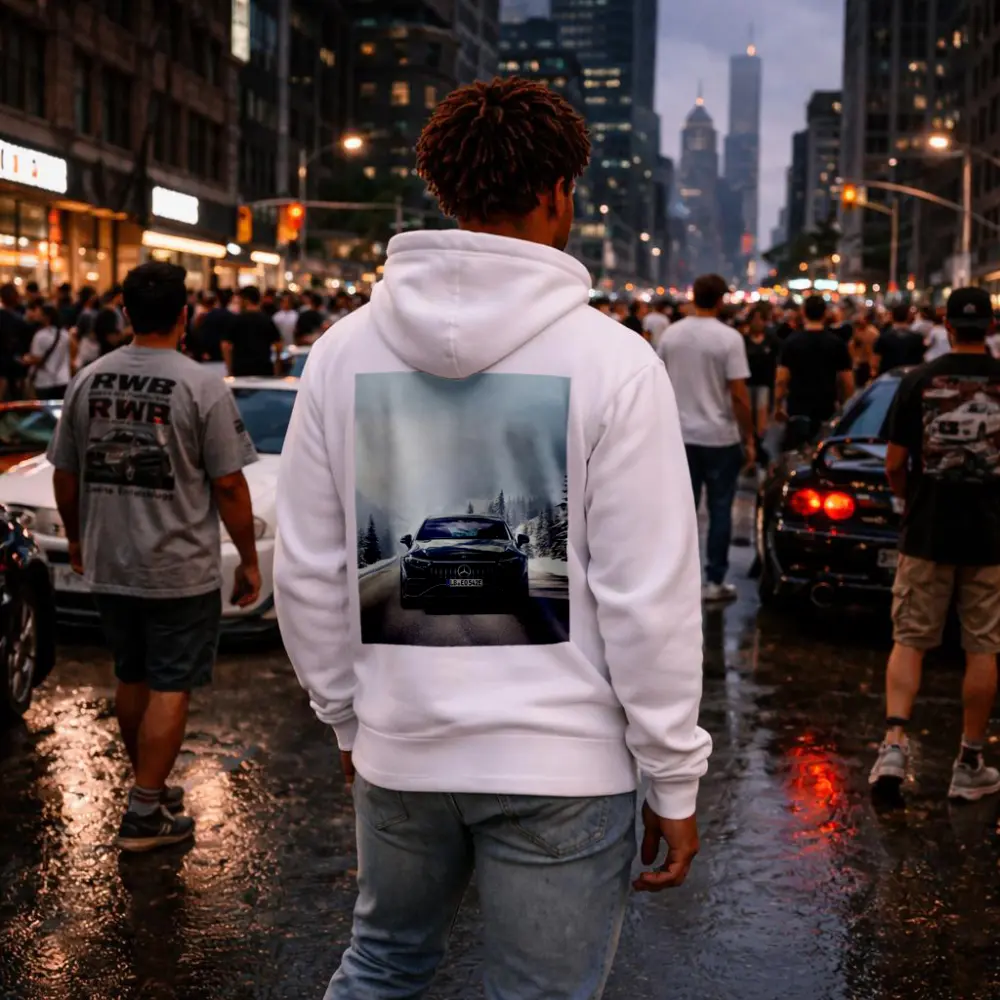 Mercedes AMG EQS Dark Blue Winter Road – Hoodies