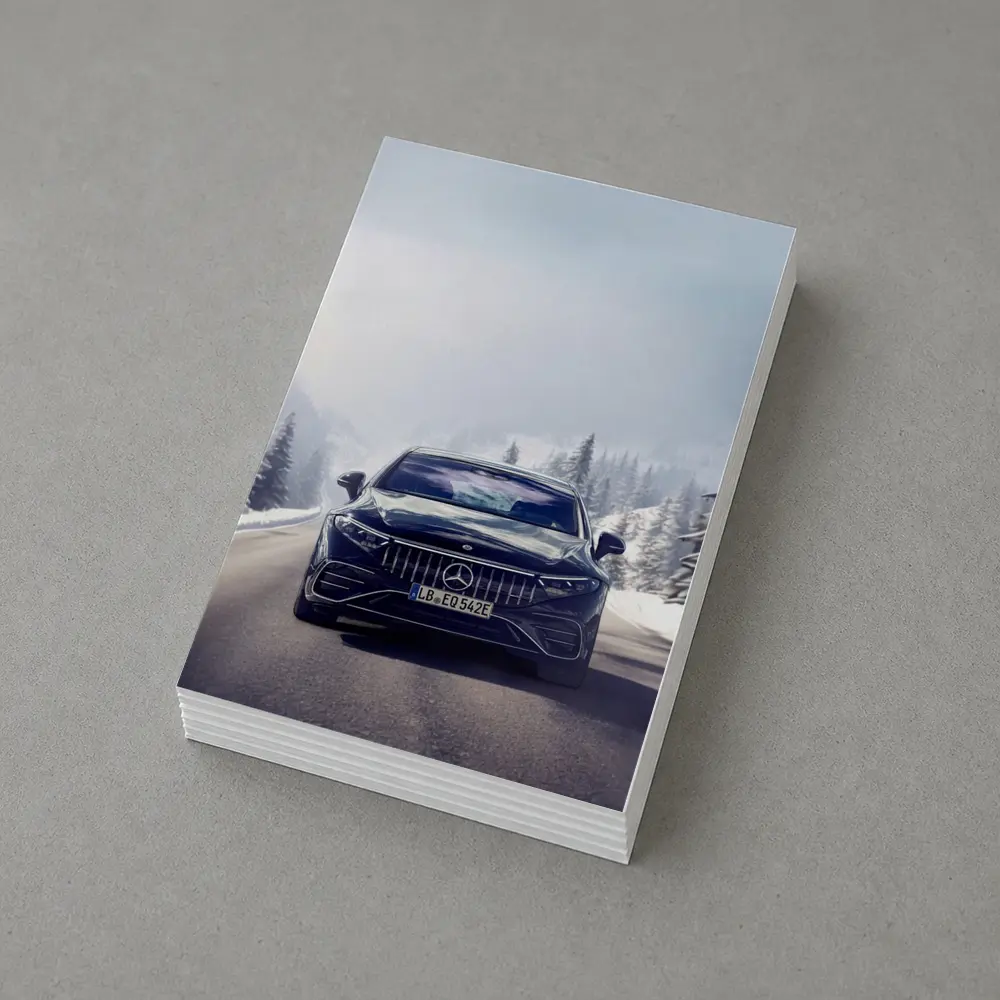 Mercedes AMG EQS Dark Blue Winter Road – Postcards