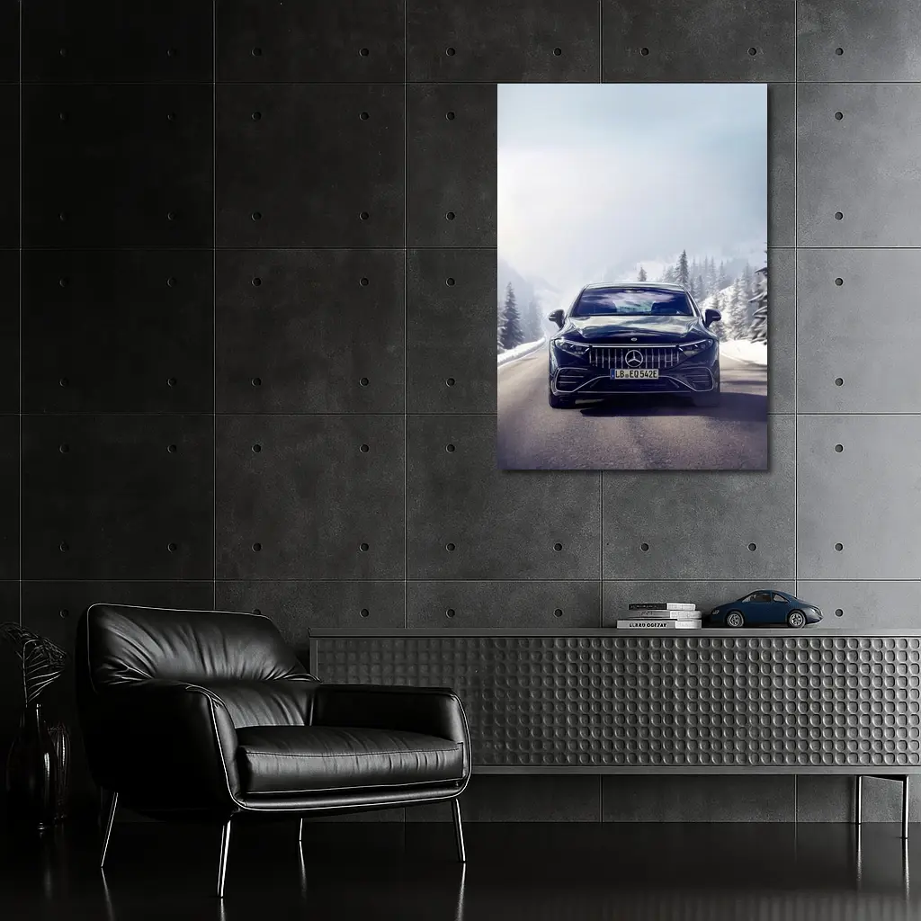 Mercedes AMG EQS Dark Blue Winter Road – Wall Art