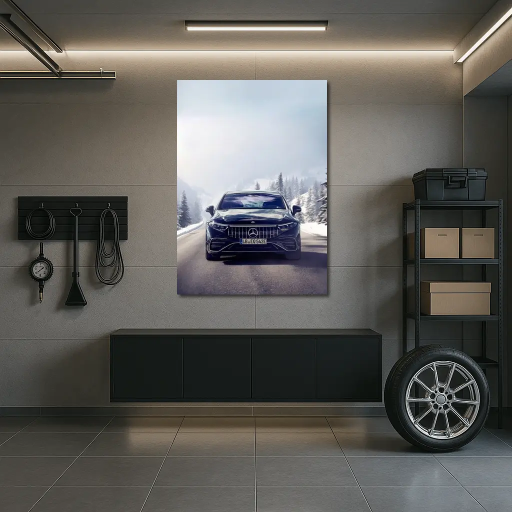 Mercedes AMG EQS Dark Blue Winter Road – Wall Art