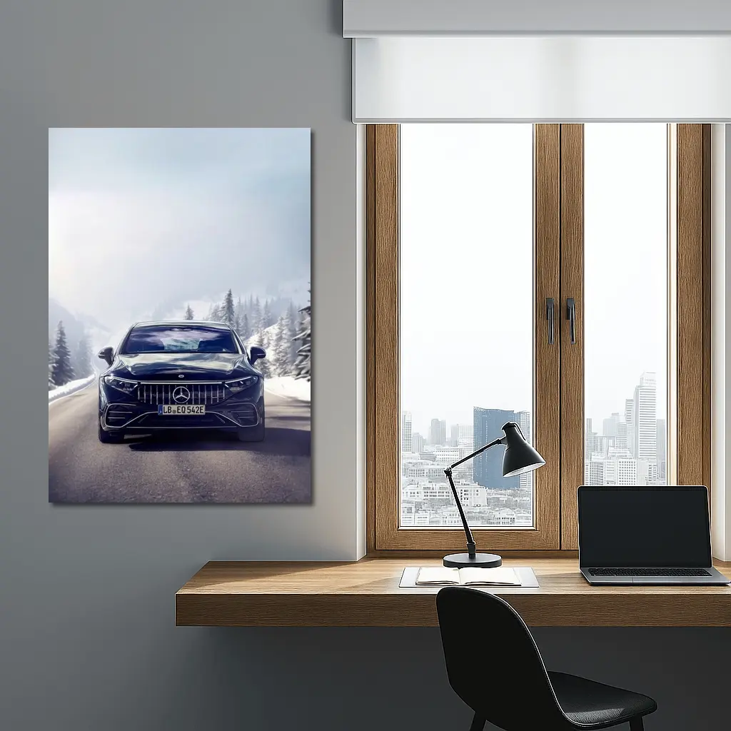 Mercedes AMG EQS Dark Blue Winter Road – Wall Art