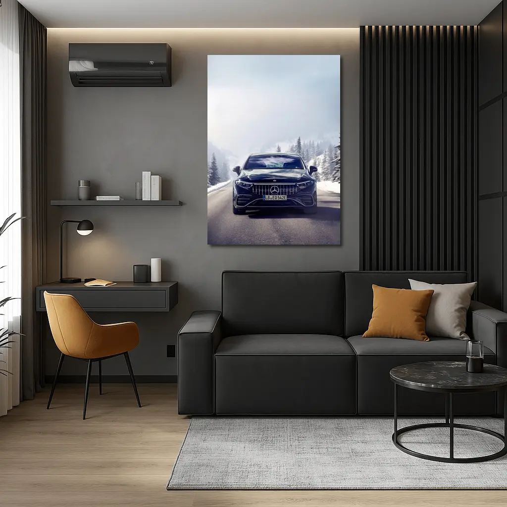 Mercedes AMG EQS Dark Blue Winter Road – Wall Art