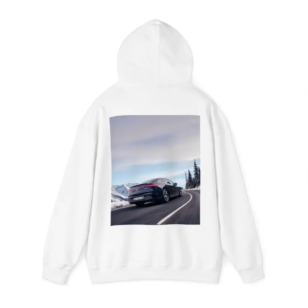 Mercedes AMG EQS Dark Blue Winter Mountain Road – Hoodies
