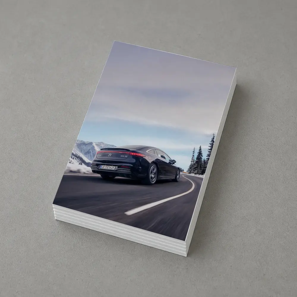 Mercedes AMG EQS Dark Blue Winter Mountain Road – Postcards