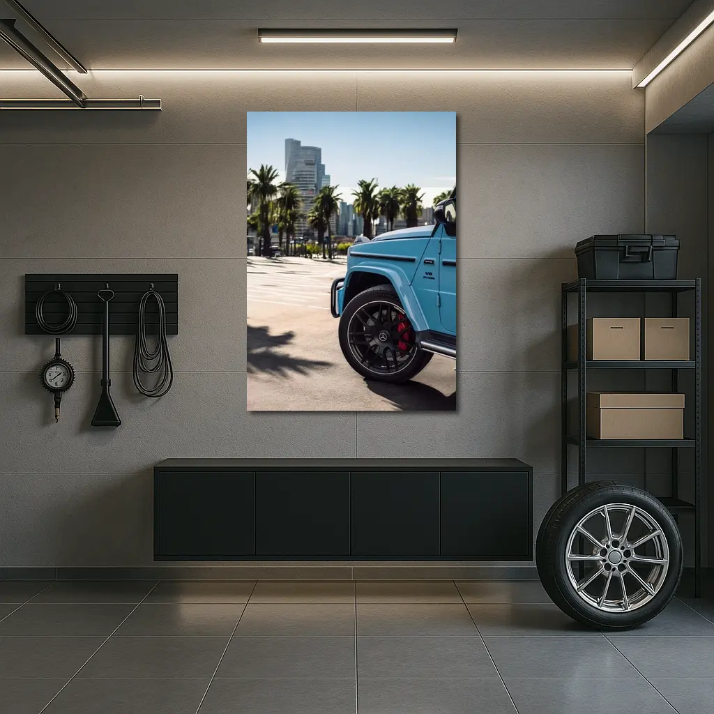 Mercedes AMG G63 Baby Blue City Palms – Wall Art
