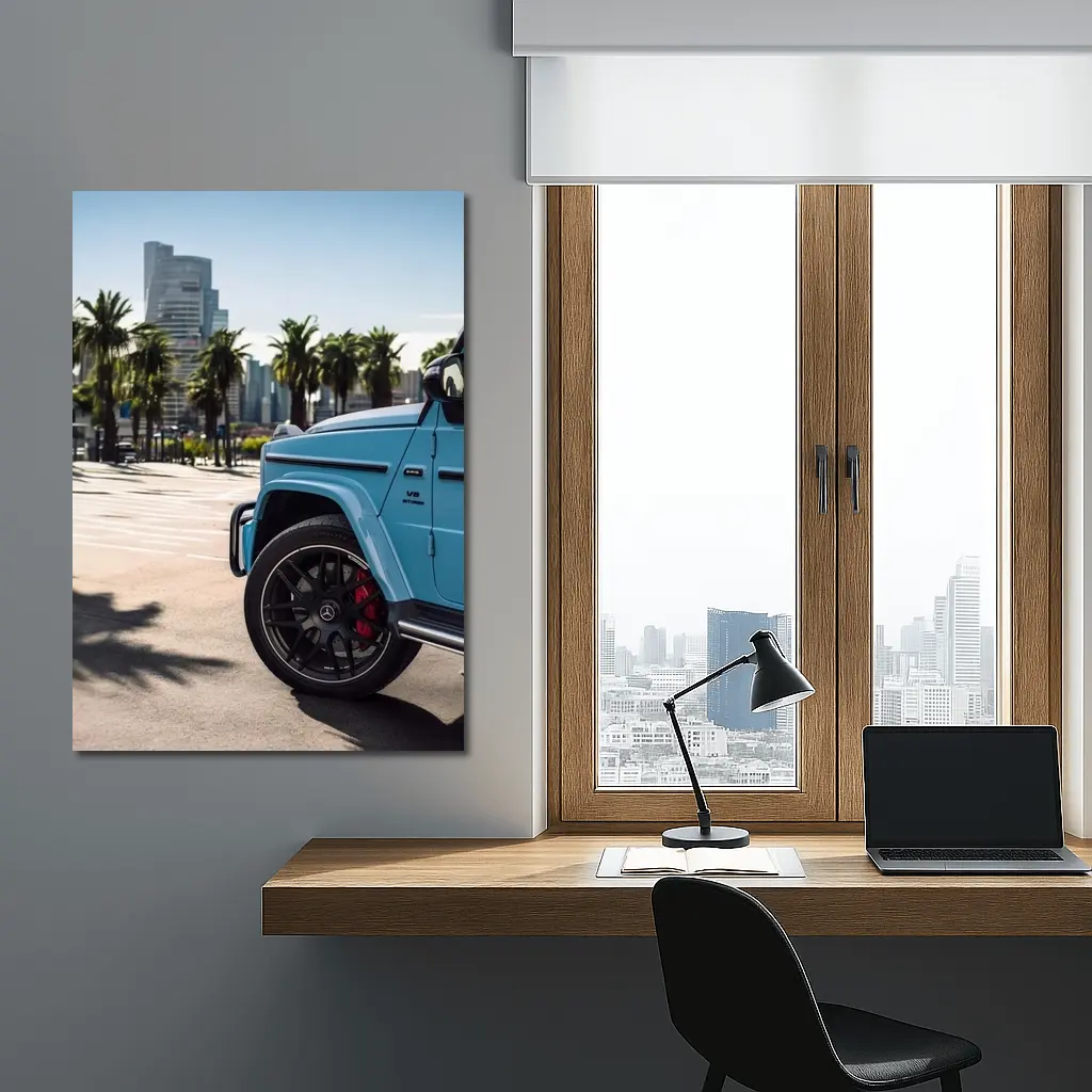 Mercedes AMG G63 Baby Blue City Palms – Wall Art