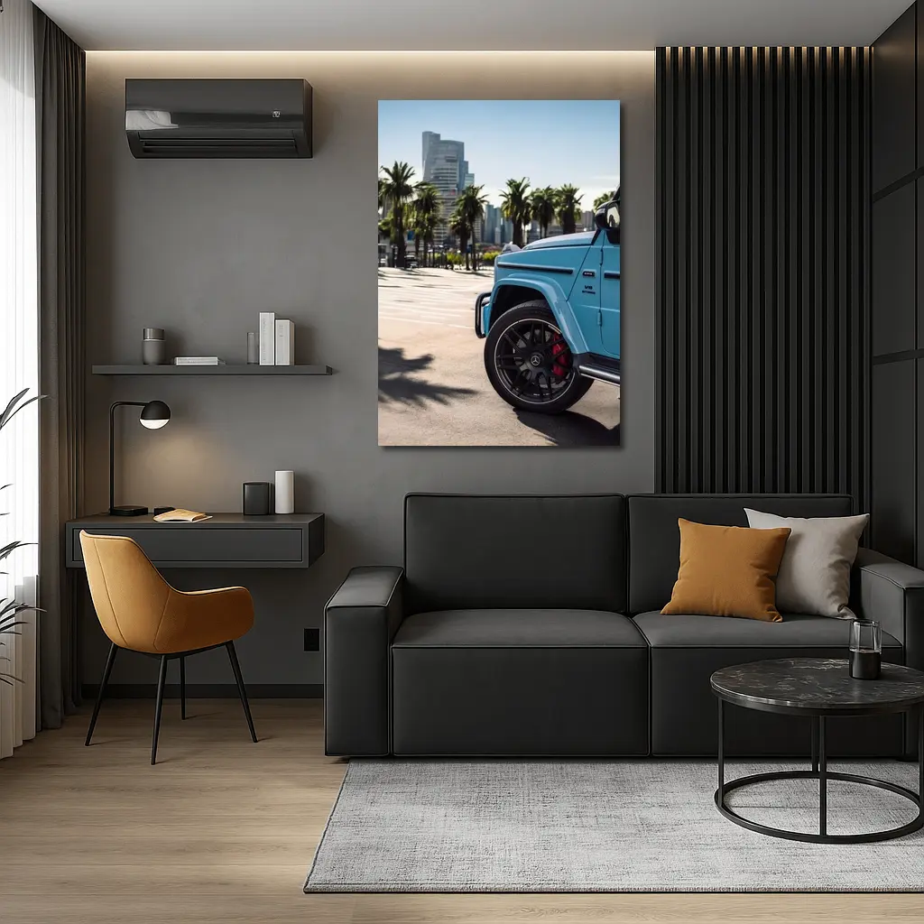 Mercedes AMG G63 Baby Blue City Palms – Wall Art