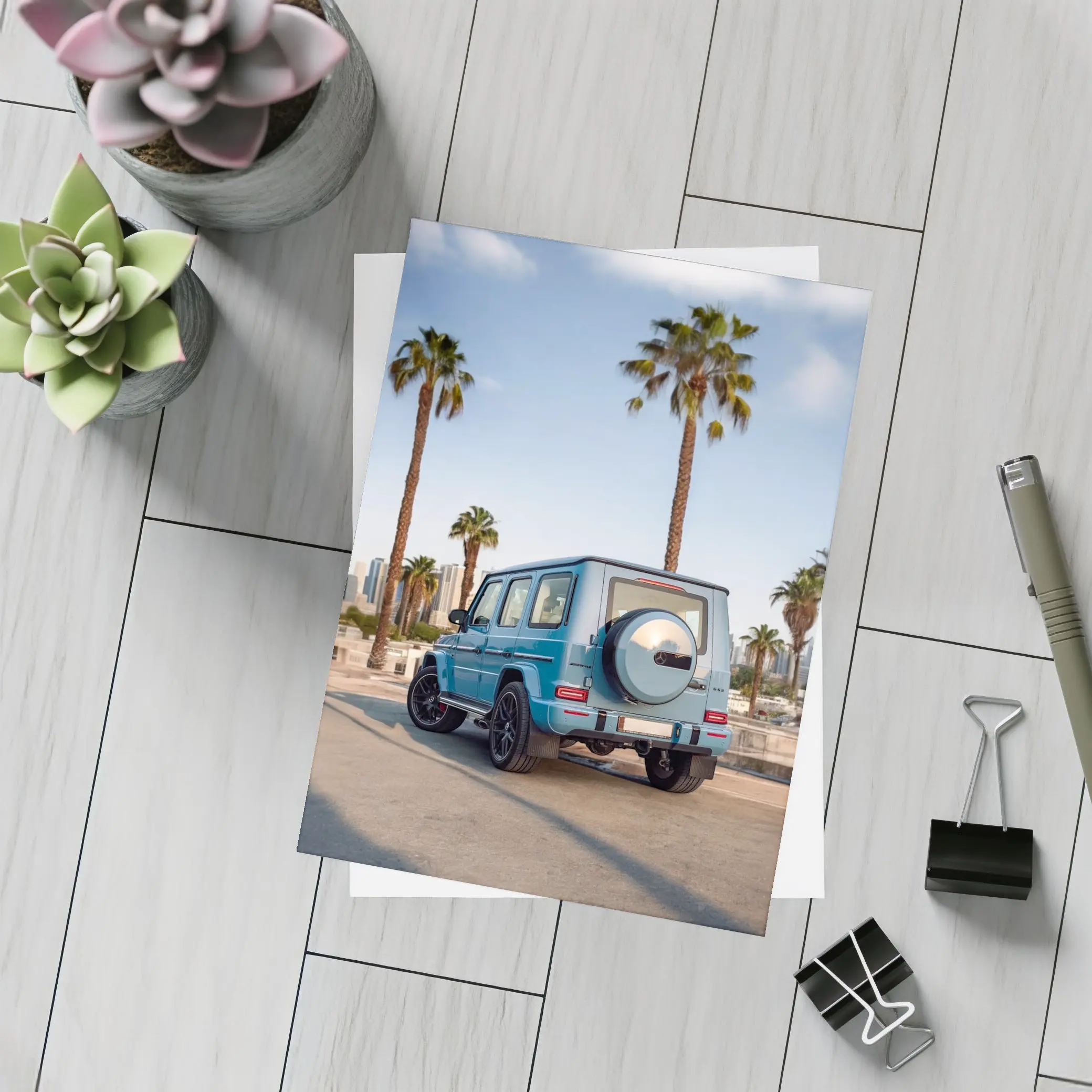 Mercedes AMG G Wagen Blue Palm Trees City – Postcards