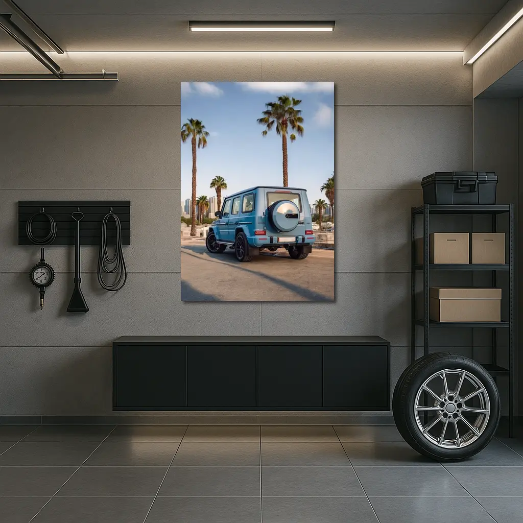 Mercedes AMG G Wagen Blue Palm Trees City – Wall Art