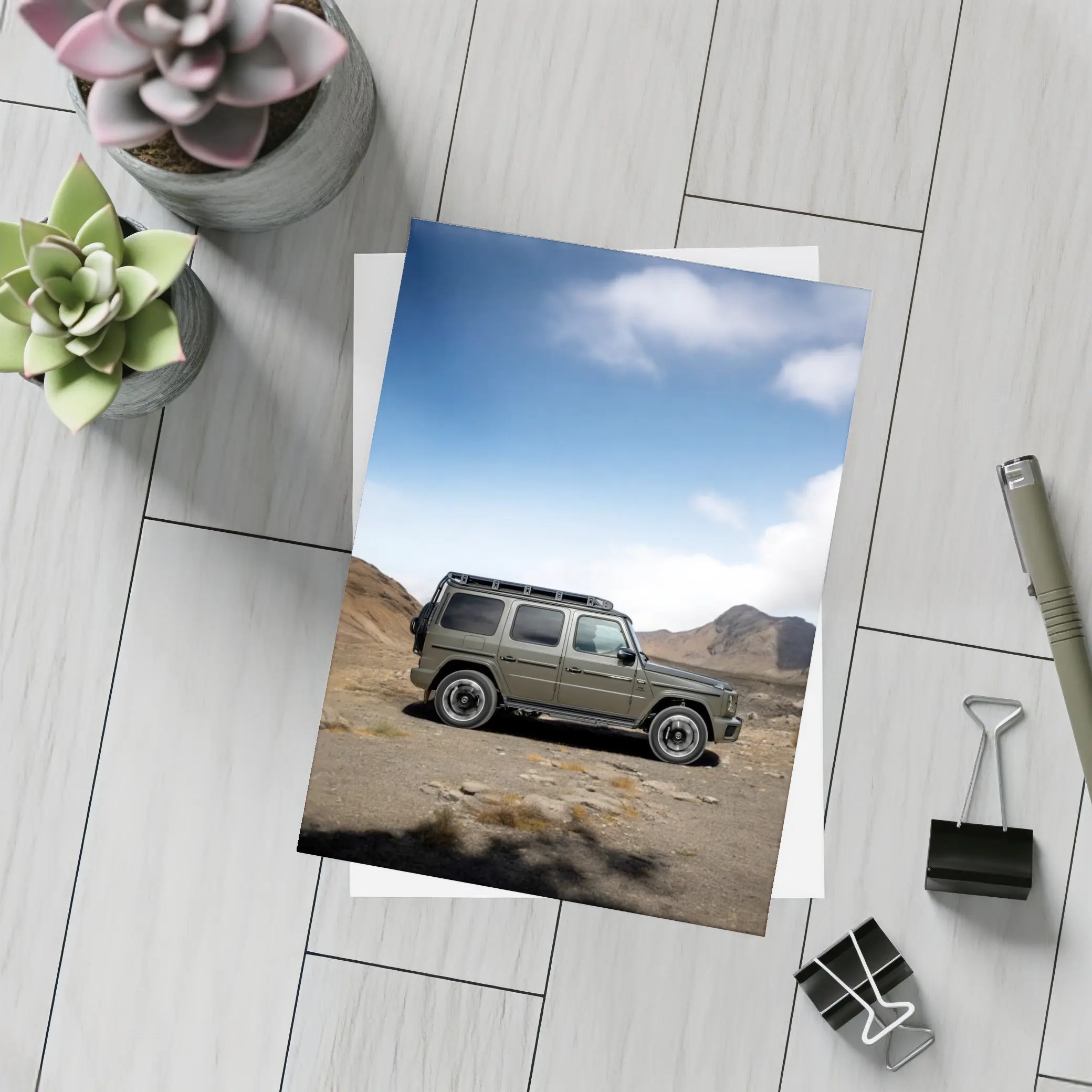 Mercedes G Class Green Desert Mountain Scene – Postcards