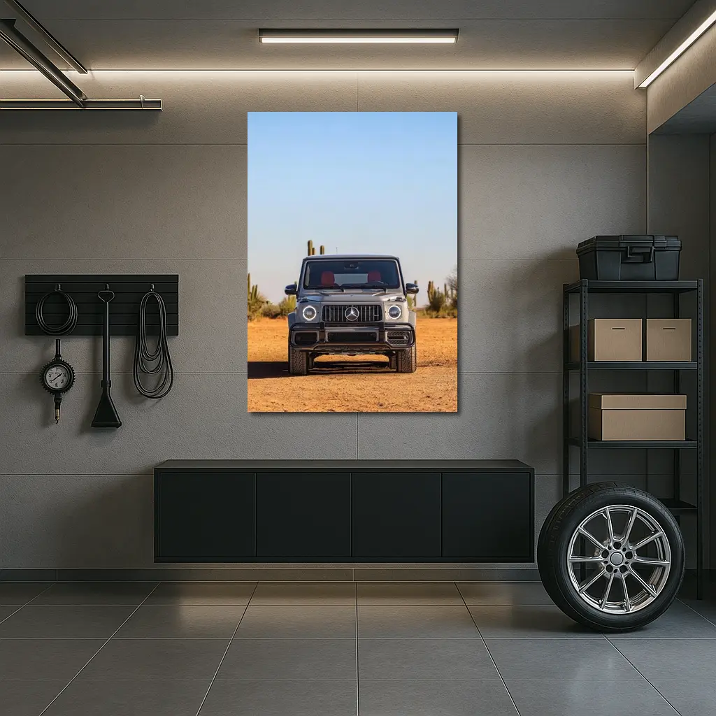 Mercedes AMG G63 Silver Desert Front View – Wall Art