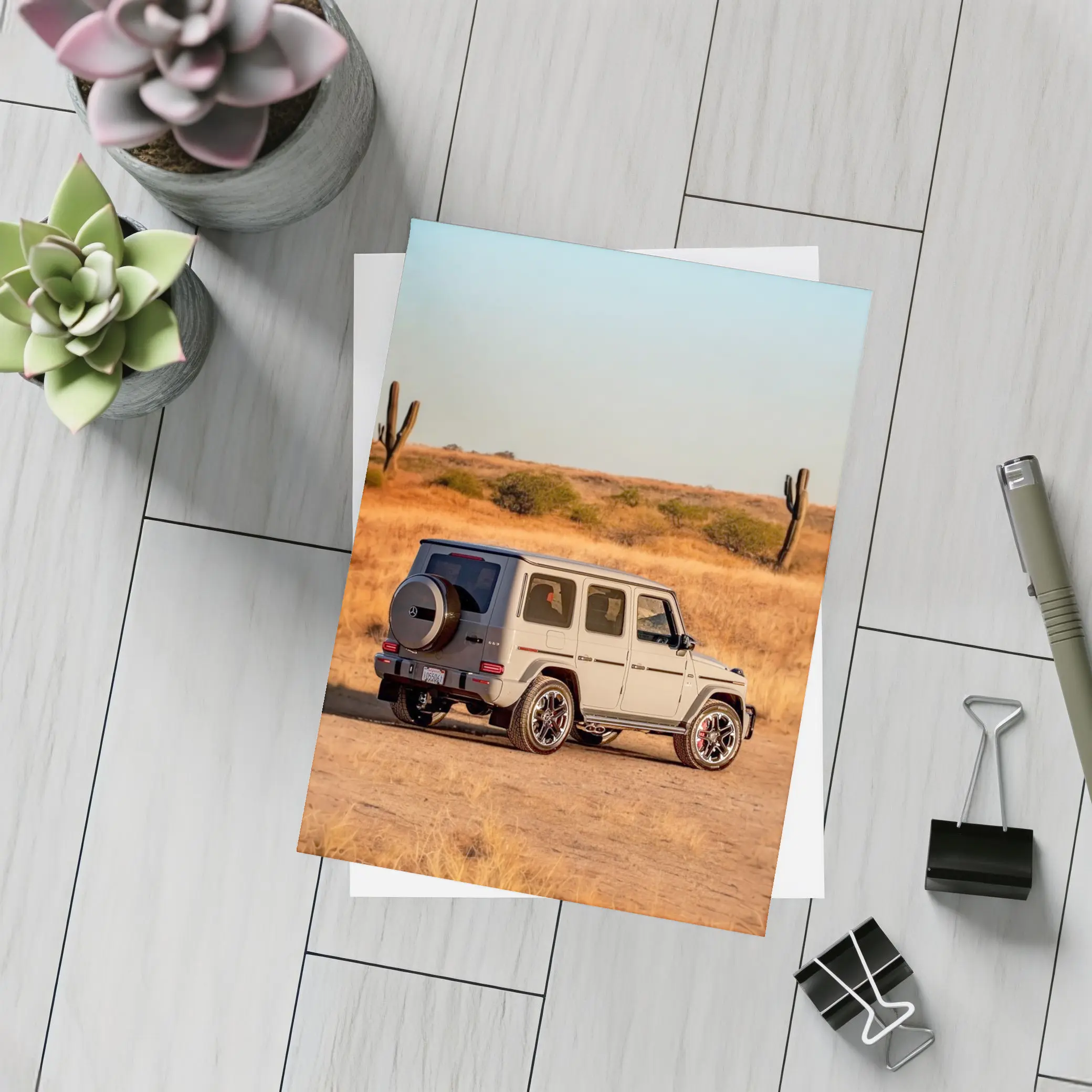 Mercedes AMG G63 Desert Landscape Rear View – Postcards