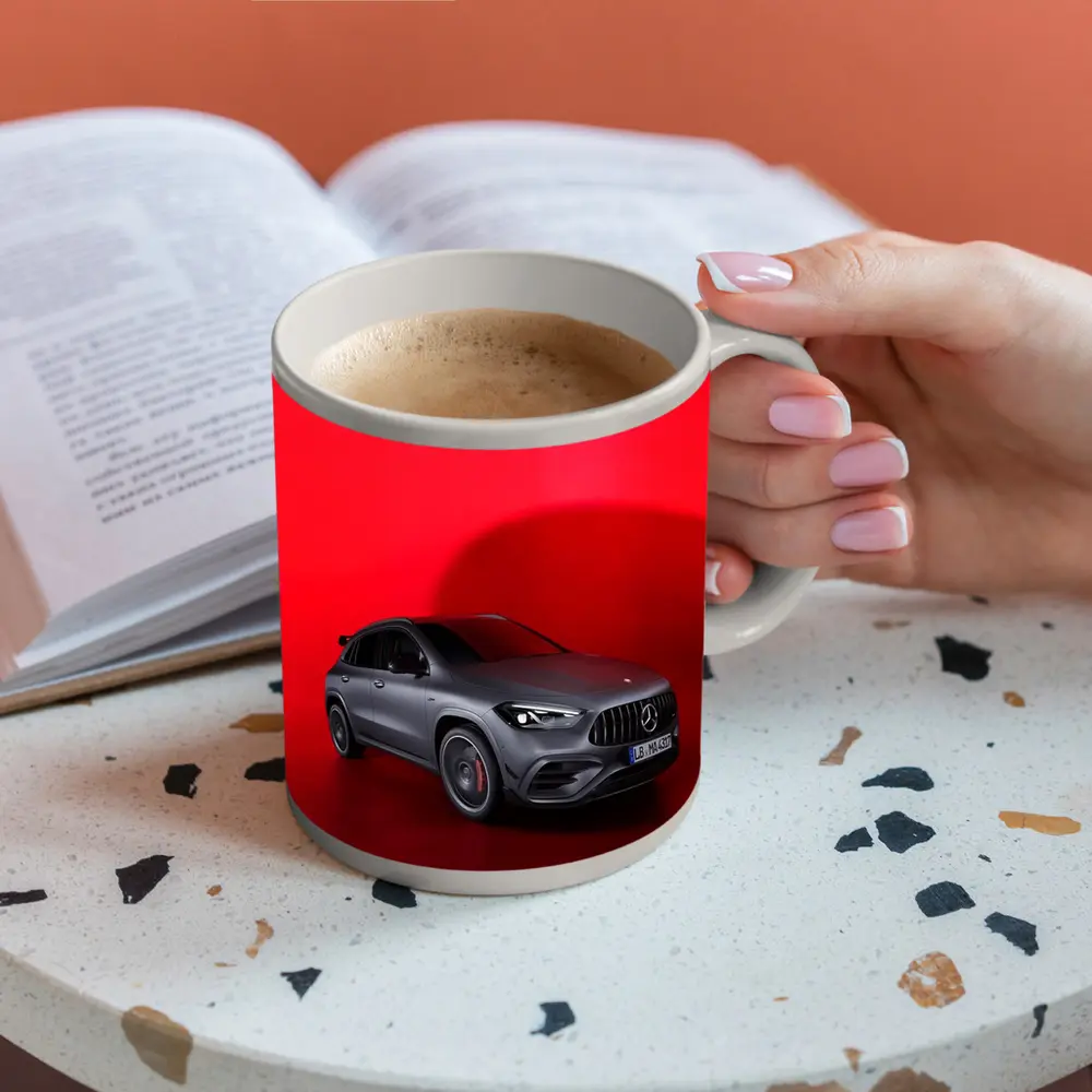Mercedes AMG GLA Matte Gray Red Background – Mugs
