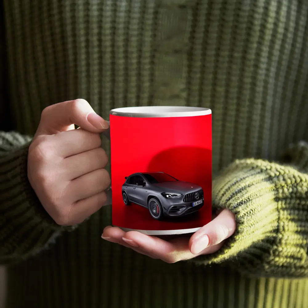 Mercedes AMG GLA Matte Gray Red Background – Mugs