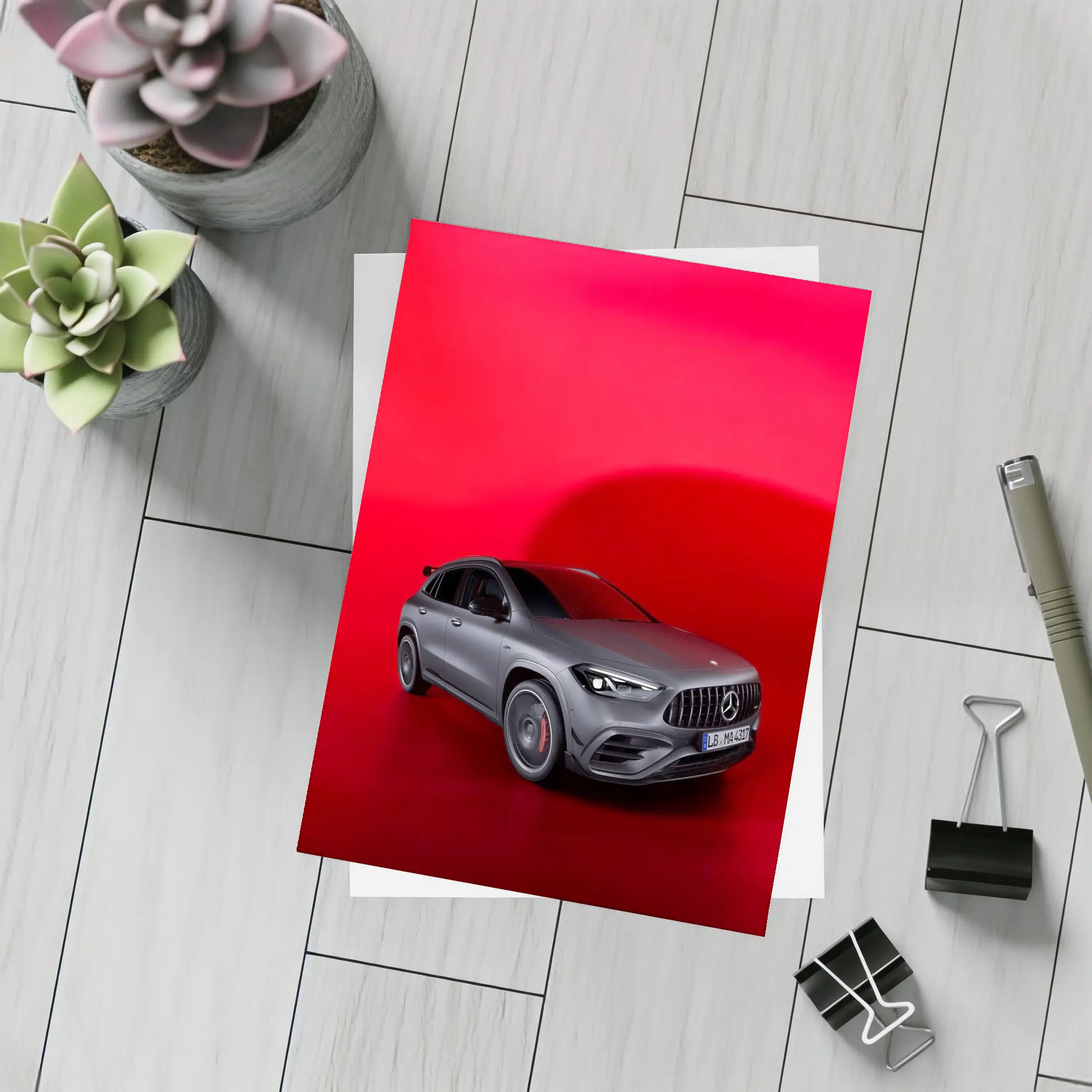 Mercedes AMG GLA Matte Gray Red Background – Postcards