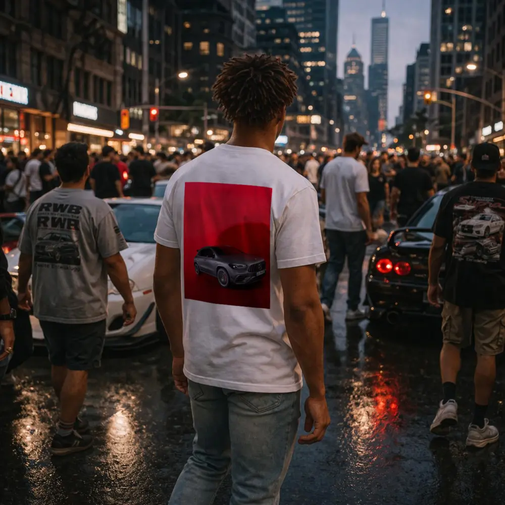 Mercedes AMG GLA Matte Gray Red Background – T-Shirts