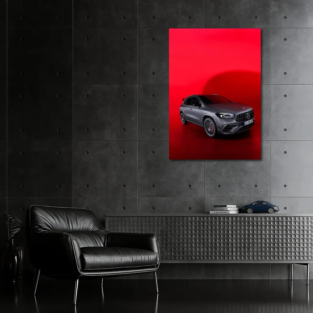 Mercedes AMG GLA Matte Gray Red Background – Wall Art