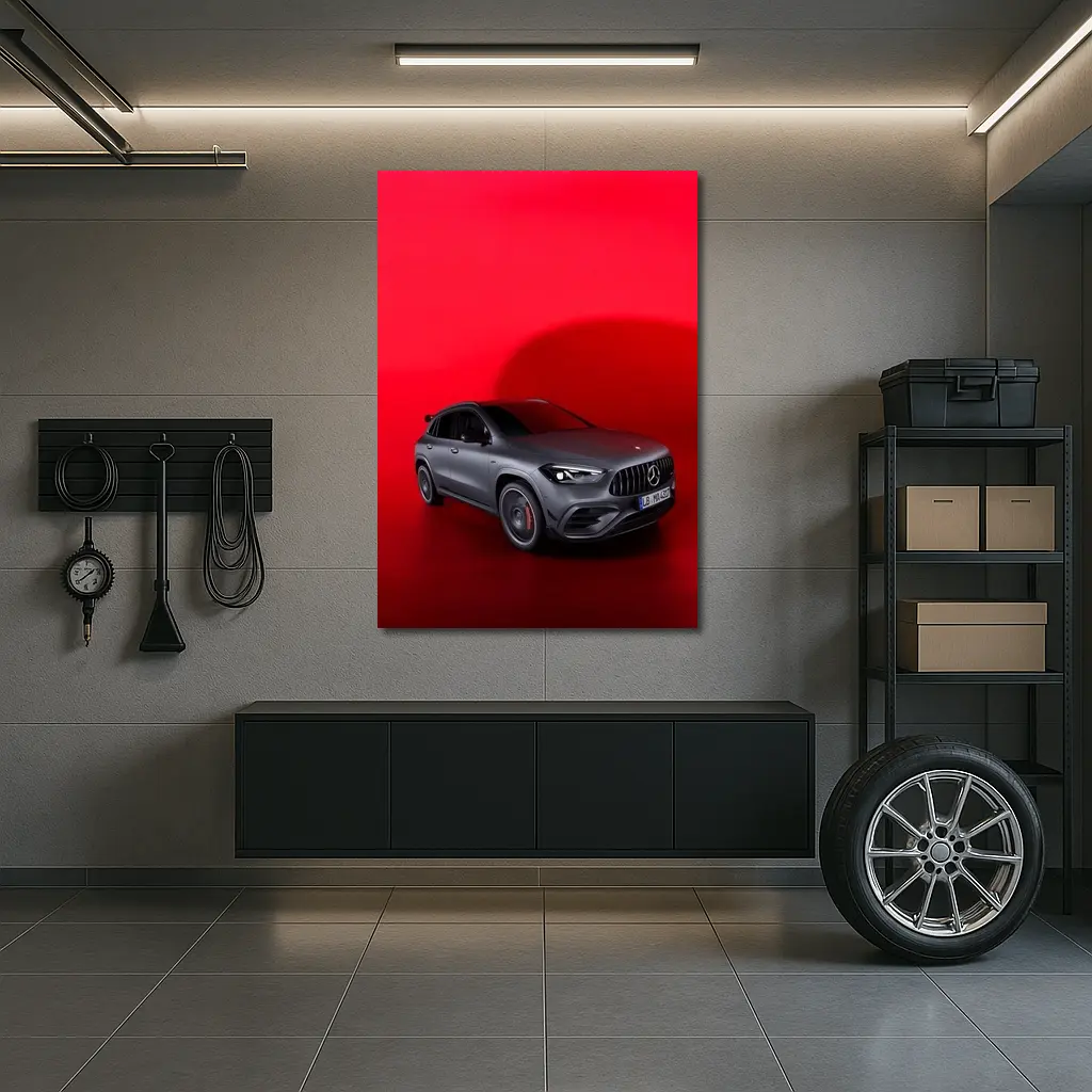 Mercedes AMG GLA Matte Gray Red Background – Wall Art