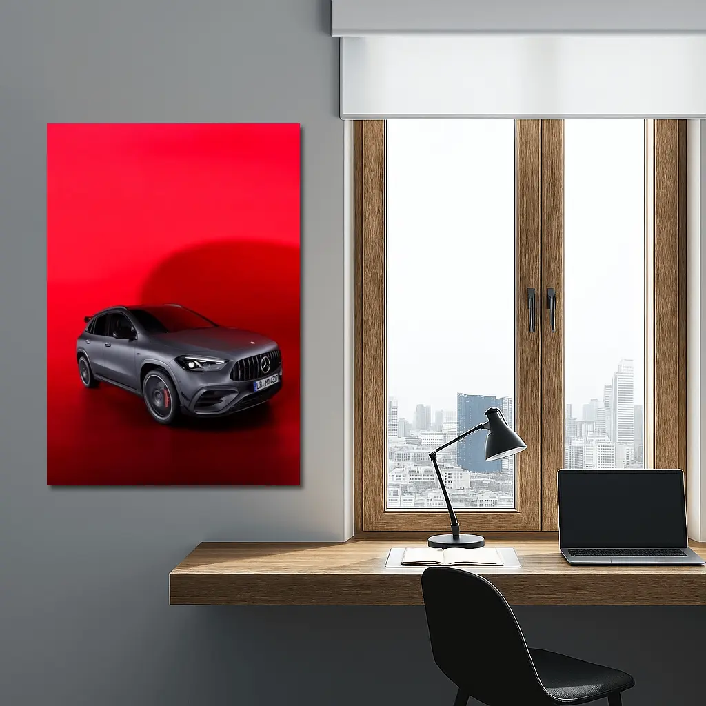 Mercedes AMG GLA Matte Gray Red Background – Wall Art