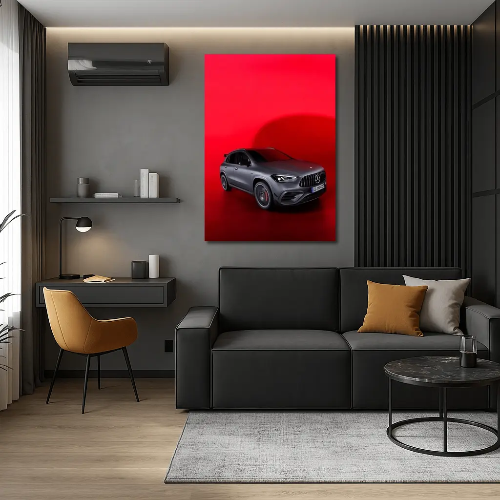 Mercedes AMG GLA Matte Gray Red Background – Wall Art
