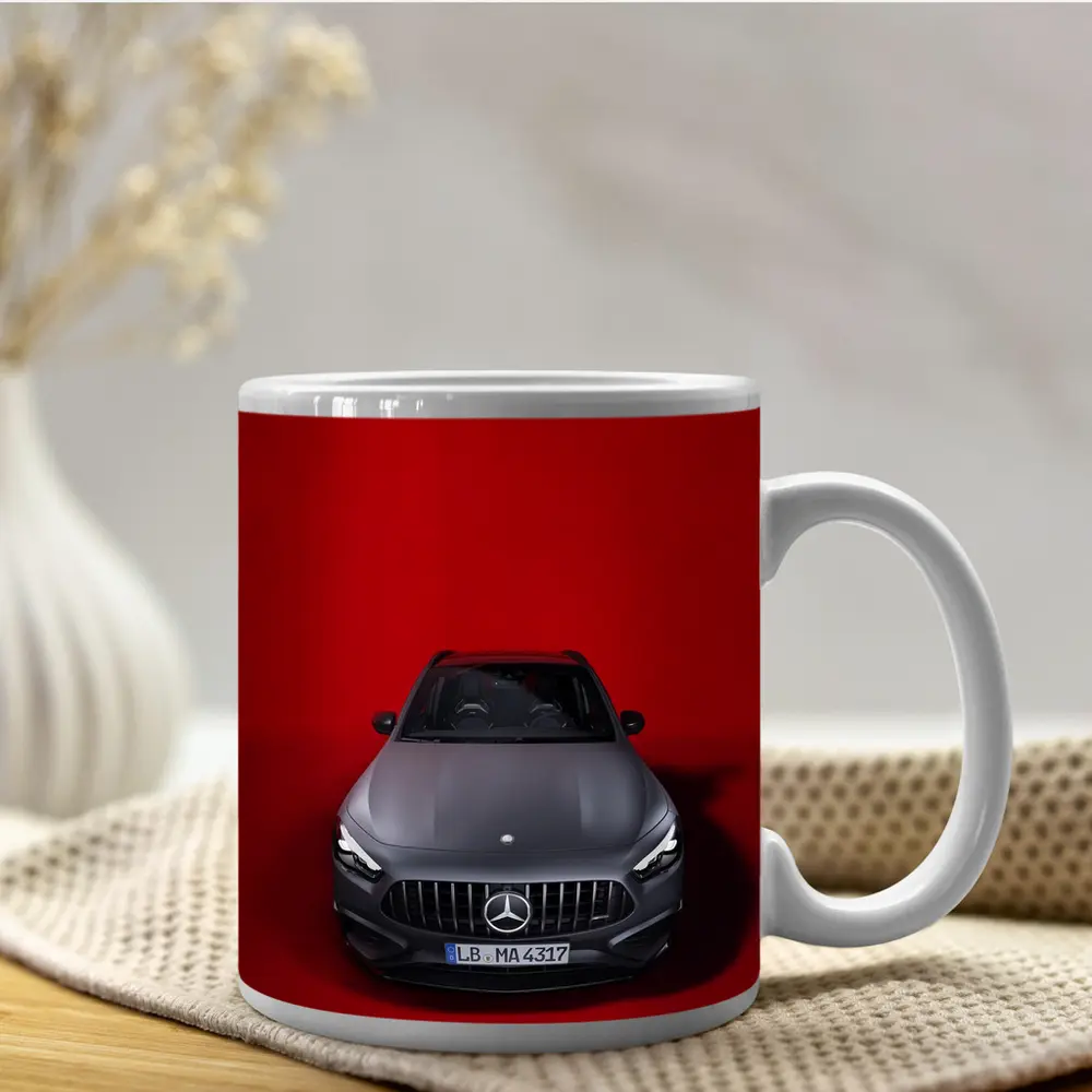 Mercedes AMG GLA Front View Red Background – Mugs