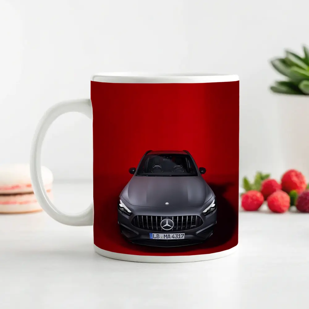 Mercedes AMG GLA Front View Red Background – Mugs